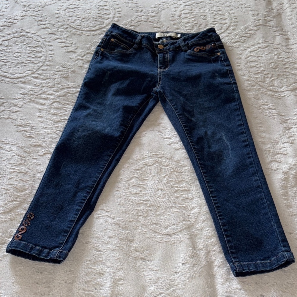 Mini Brand Womens Blue Skinny Ankle Jeans Leather Crystal Accents Gently Loved M
